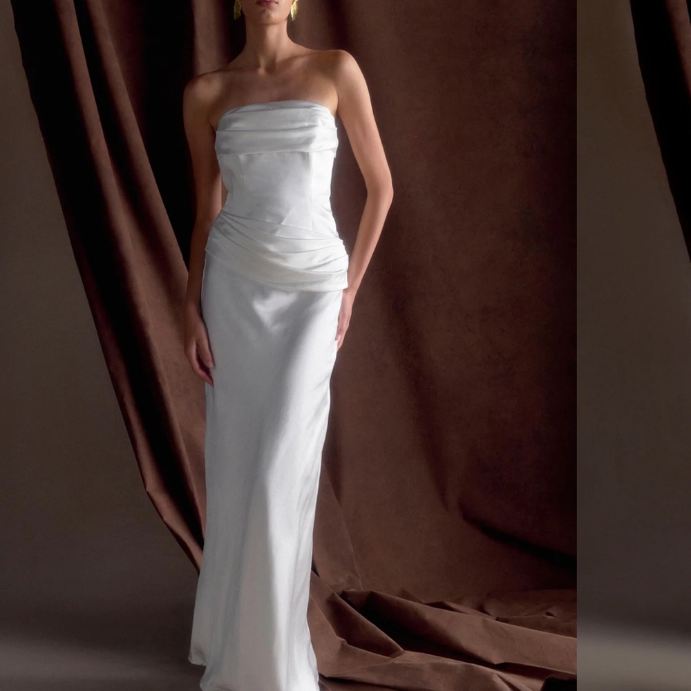 Meshki Jasmine Strapless Satin Maxi Dress - White